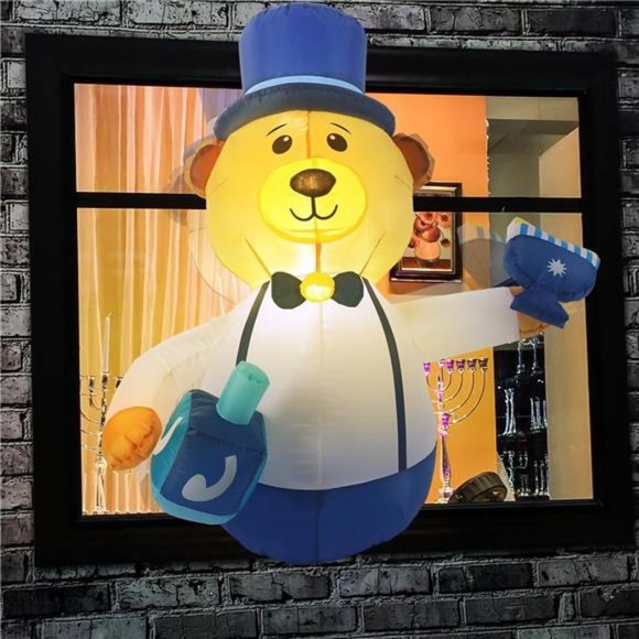 4 Ft Inflatable Hanging Hanukkah Decor Multi Blue Bear with Built in LED